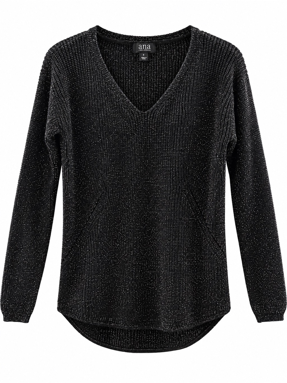 a.n.a Black Gold Metallic Thread V-Neck Sweater Small Sparkle Pullover